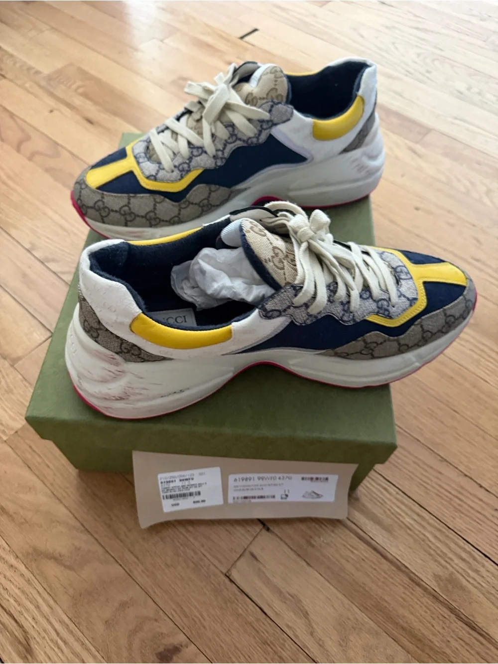 Gucci Chunky GG Monogram Sneakers in Yellow, Navy & Beige